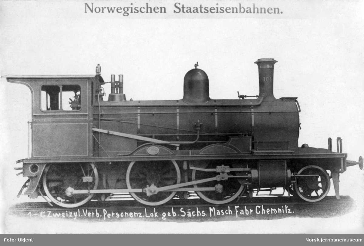 Leveransefoto av damplokomotiv type 15a nr. 106 hos Sächsische Maschinenfabrik, Chemnitz