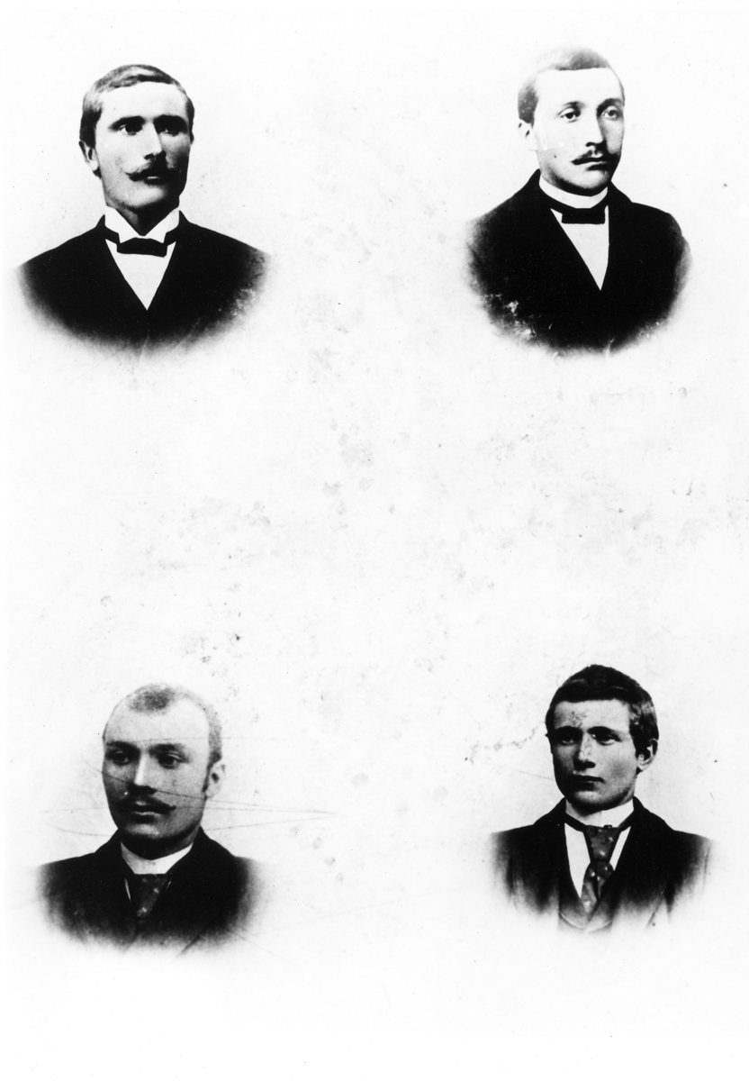 Atlierportrett av Karl Hermannsen, f. 1867 i Steinfjord, Jens Mikal Ursin Olsen, f. 1873 i Steinfjord, Kristian Sørensen, f. 1876 i Steinfjord og Tøllef Kristian Jakobsen fra Tranøy.