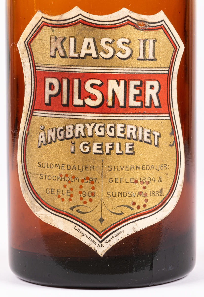 Flaska av brunt glas, Klass II pilsner, Ångbryggeriet.