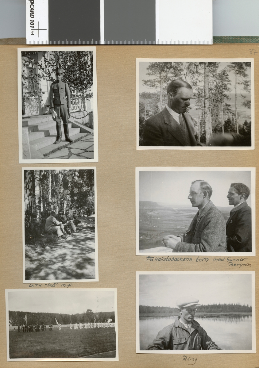 Text i fotoalbum: "Int.asp.tjänstgöring i Sollefteå sommaren 1933. På Hallstabackens torn med Gunnar Bergman".