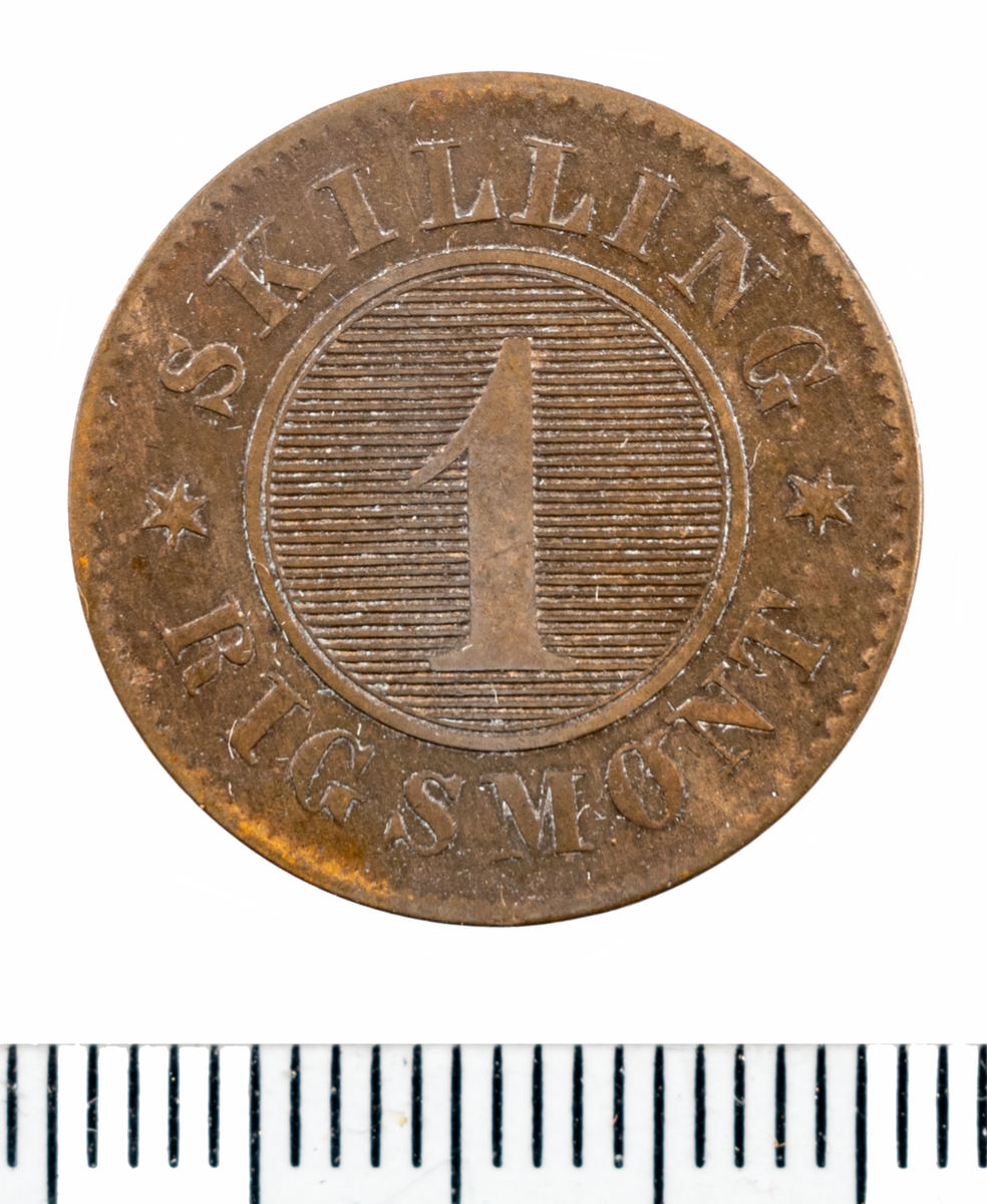 Mynt, Danmark, 1856, 1 Skilling.