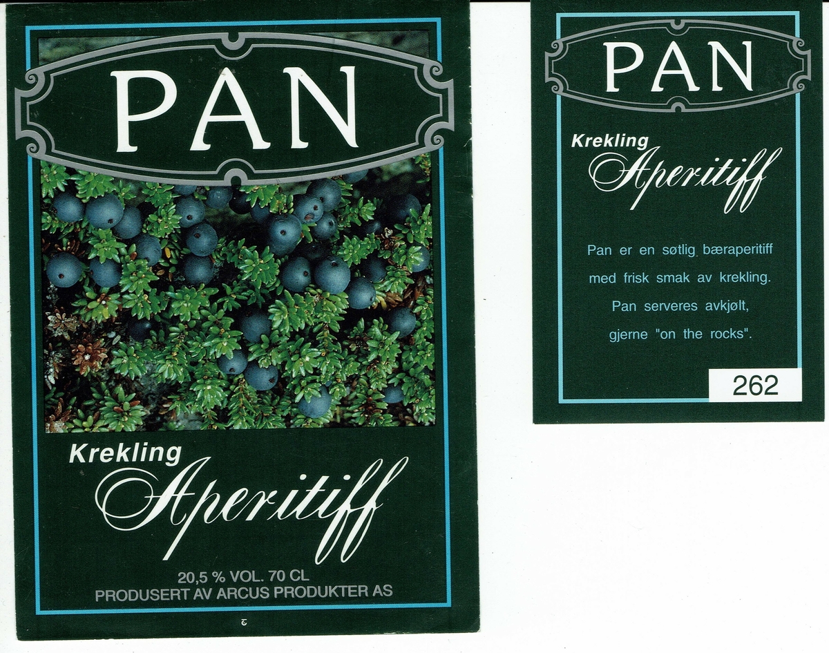 Pan Krekling Aperitiff. 20.5 % vol. Produsert av Arcus Produkter AS. 
