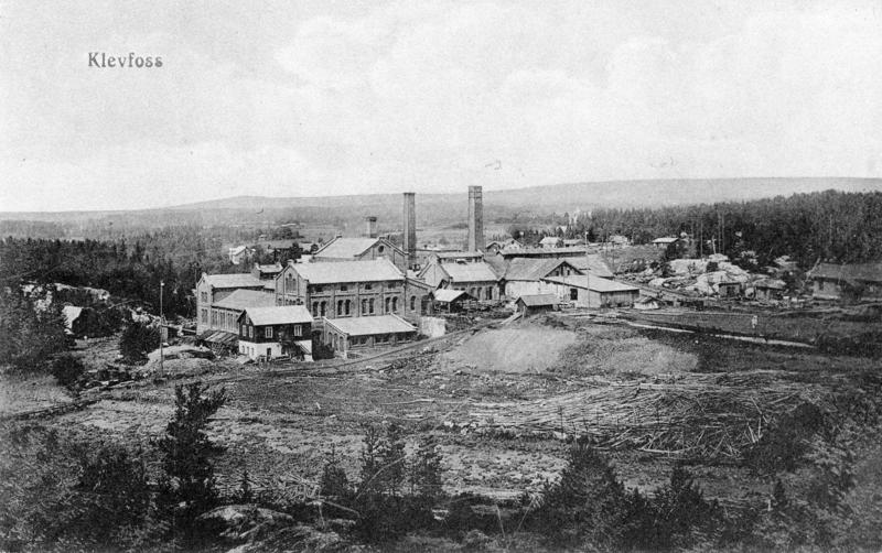 Black and white image of the industrial area around the Klevfos paper factory