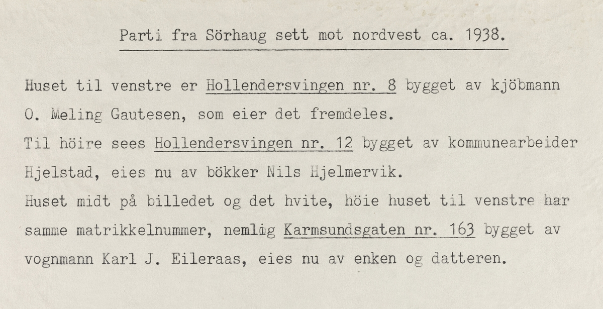 Parti fra Sørhaug sett mot nordvest, ca. 1938.