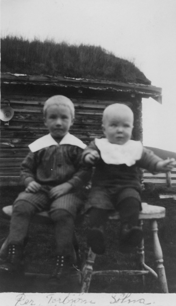 Portrett av to små sjarmører - Per (født 1925) og Torbjørn Sølna