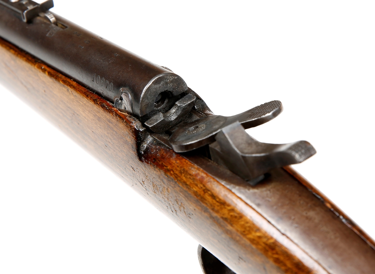 Gevær Rolling Blade mekanisme,ca.22 rf (Salong-gevær).
Produsert ved Kongsberg våpenfabrikk.