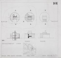 Villa Wiggen. Fasade, plan, situasjonsplan og snitt [Situasj