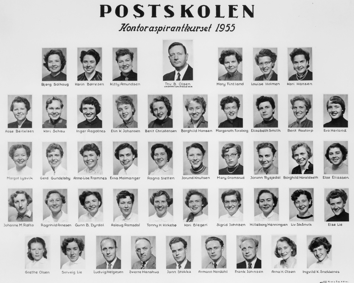 gruppebilde, postskolen kontoraspirantkurset 1955