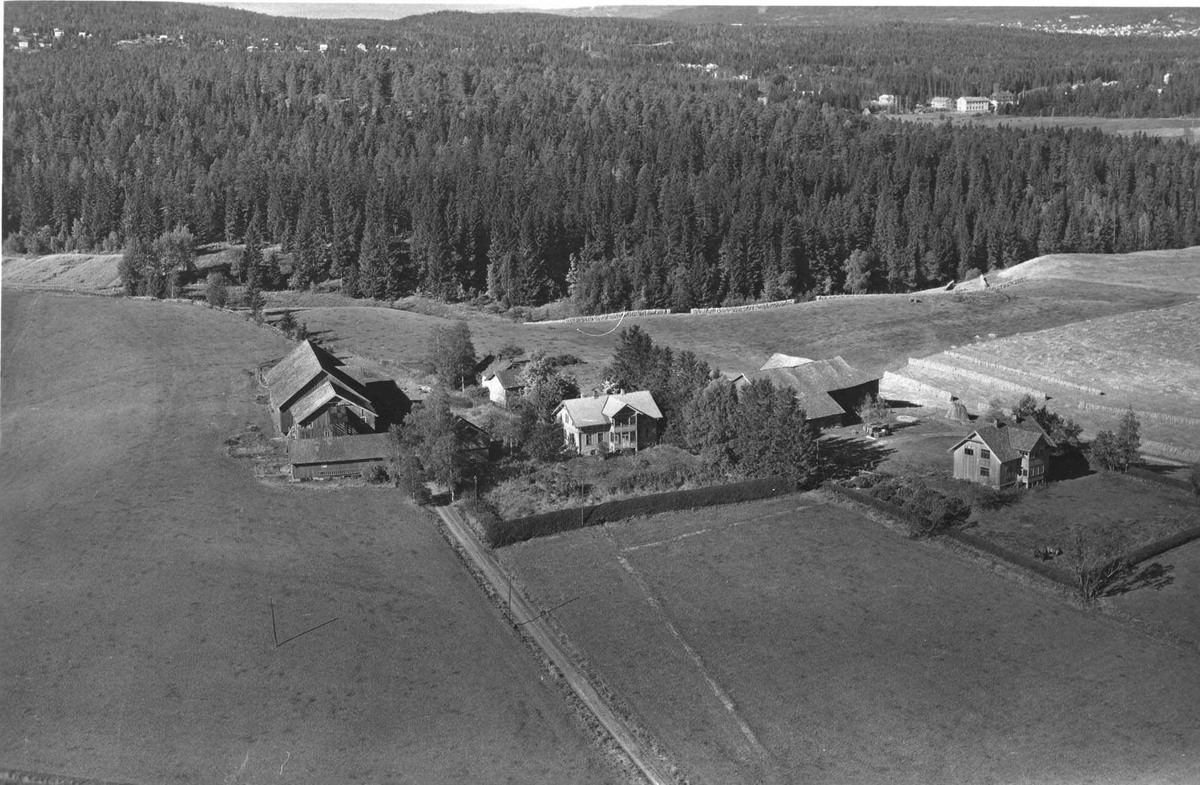 Flyfoto av Nordli søndre gård(t.v.)og Nordli nordre gård(t.h.).