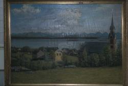 Molde by med kirken sett fra Gjendemhammeren..Malt av A.Sylt