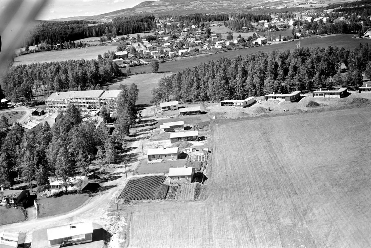 Hamar, Flyfoto, Børstad, villaer, bygging av boligblokk i Børstadalleen 21, villaer i Børstadalleen,