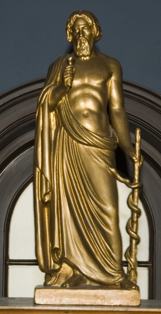 Asklepios, legekunstens gud, bronsert gipsfigur.