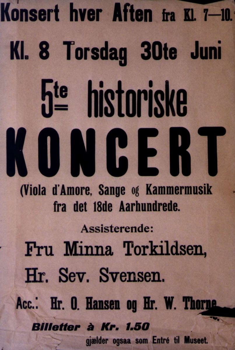 Plakat. Konsert på Norsk Folkemuseum.