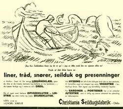 Christiania Seildugsfabrik, Oslo. Tegninger til reklamemater