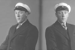 Portrett, to eksponeringer, mann med uniformslue, musikkorps