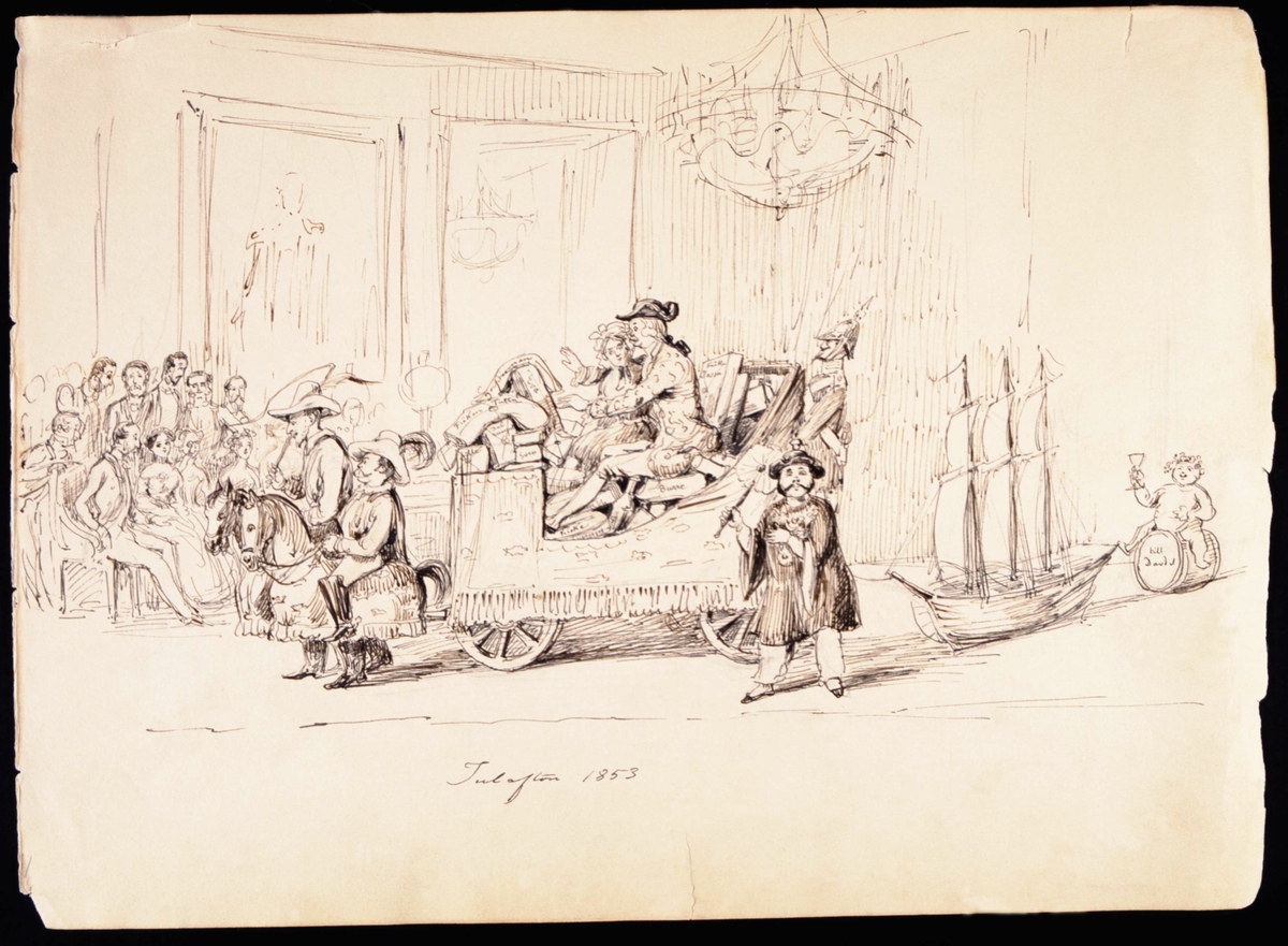 "Julafton 1853". Kungliga slottet. Tuschteckning av Fritz von Dardel.