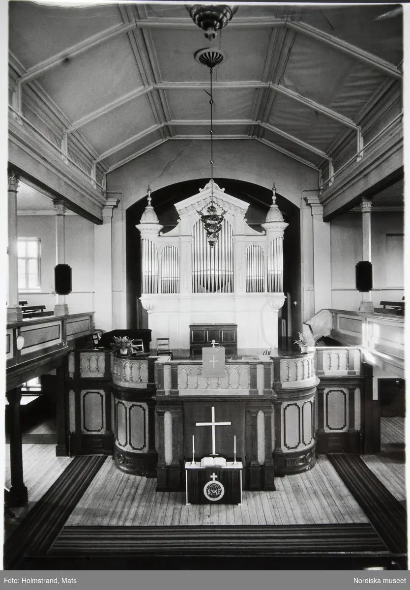 Interiör från gamla Missionskyrkan, Östra Staketgatan, Kristinehamn
