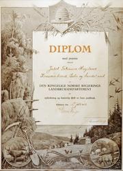 Diplom fra den Norske Regjerings Landbruksdepartement tildel