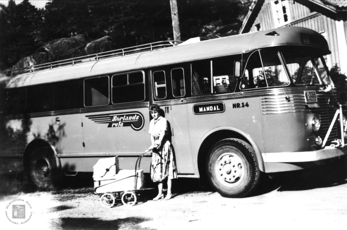 En av Sørlandsrutas mjølkebiler i 1955.