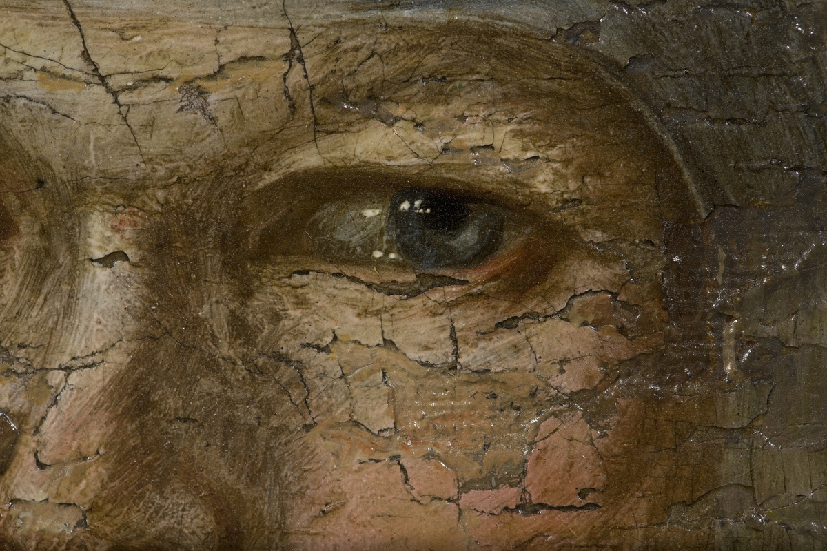 Todelt motiv. Familiportrett i nedre felt. Oppstandelsen i øvre felt.