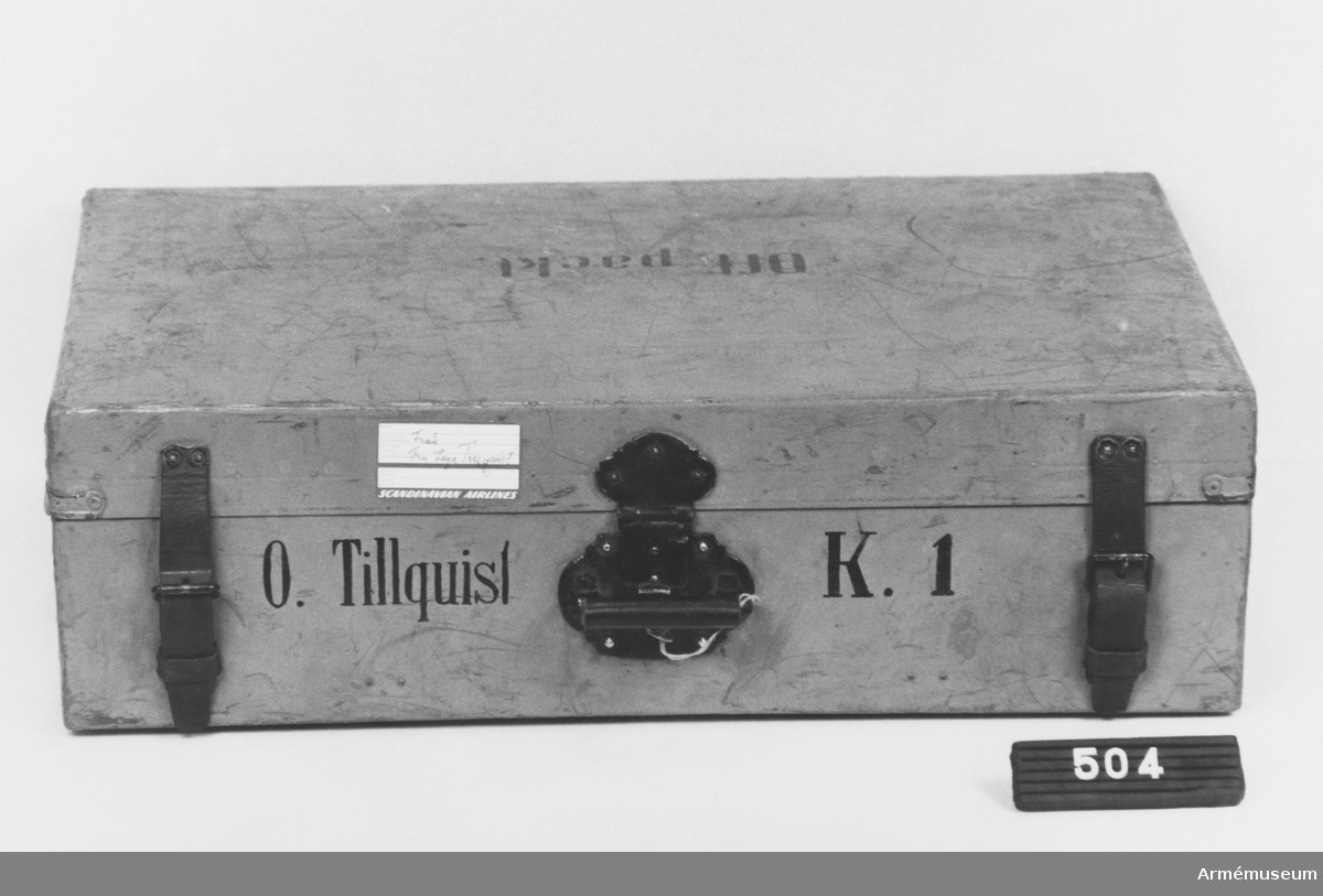 Officerspacklåda m/1915.För officer vid K I. Märkt "O. Tillquist".