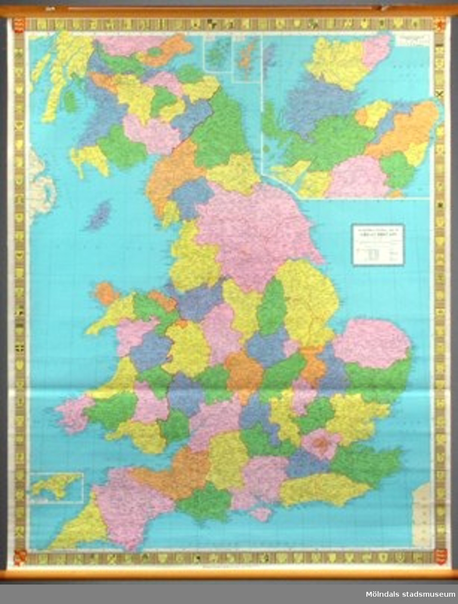 Geografisk karta över Storbritannien.I gott skick.