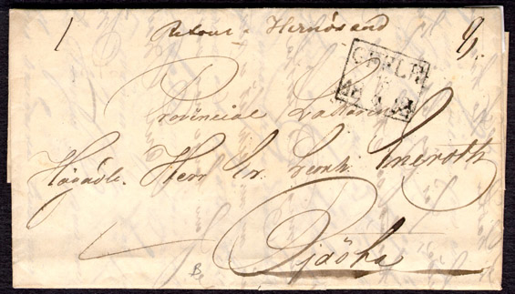 Albumblad innehållande 1 monterat förfilatelistiskt brev

Text: Brev från Gefle den 18 juni 1842 till Bjästa och därifrån
eftersänt till Hernösand

Stämpeltyp: Normalstämpel 7  typ 3