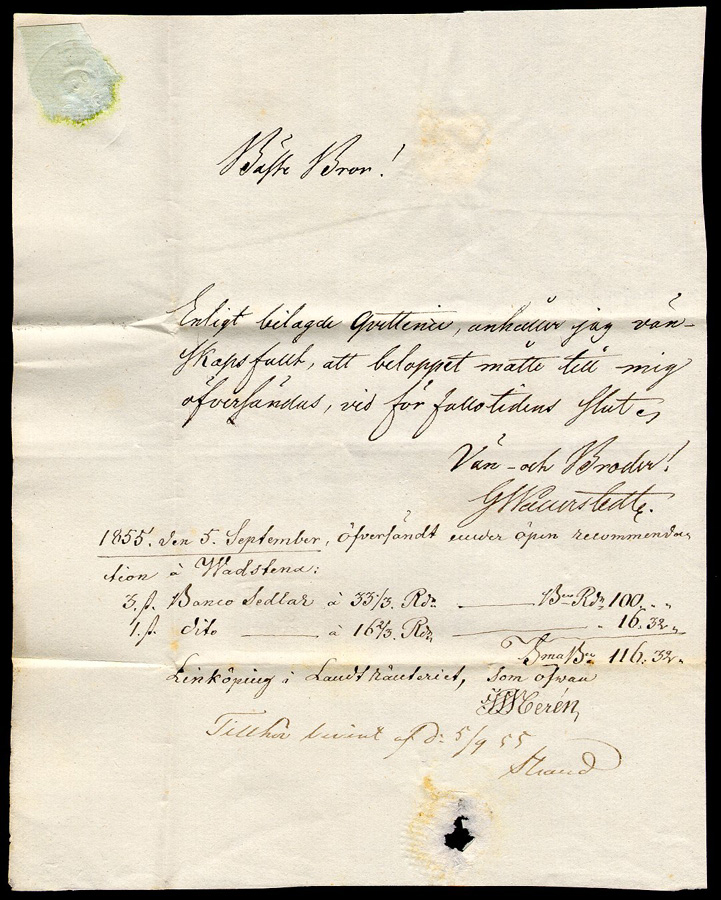 Albumblad innehållande 1 monterat förfilatelistiskt brev

Text: Normalstämpel 7. Fyrkantstämpel. Antikvastil. Typ C (27x17,5
mm), vilken användes från 1852 fram till 1861.

Stämpeltyp: Normalstämpel 7