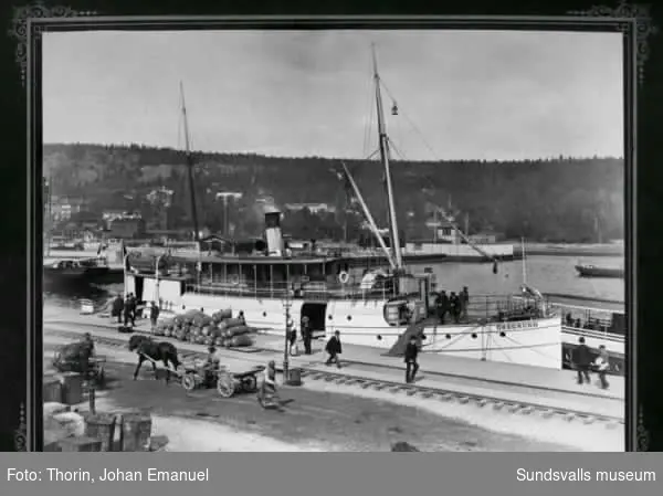 Sundsvalls hamn med passagerarbåten Öregrund vid kajen. Augusti 1892.