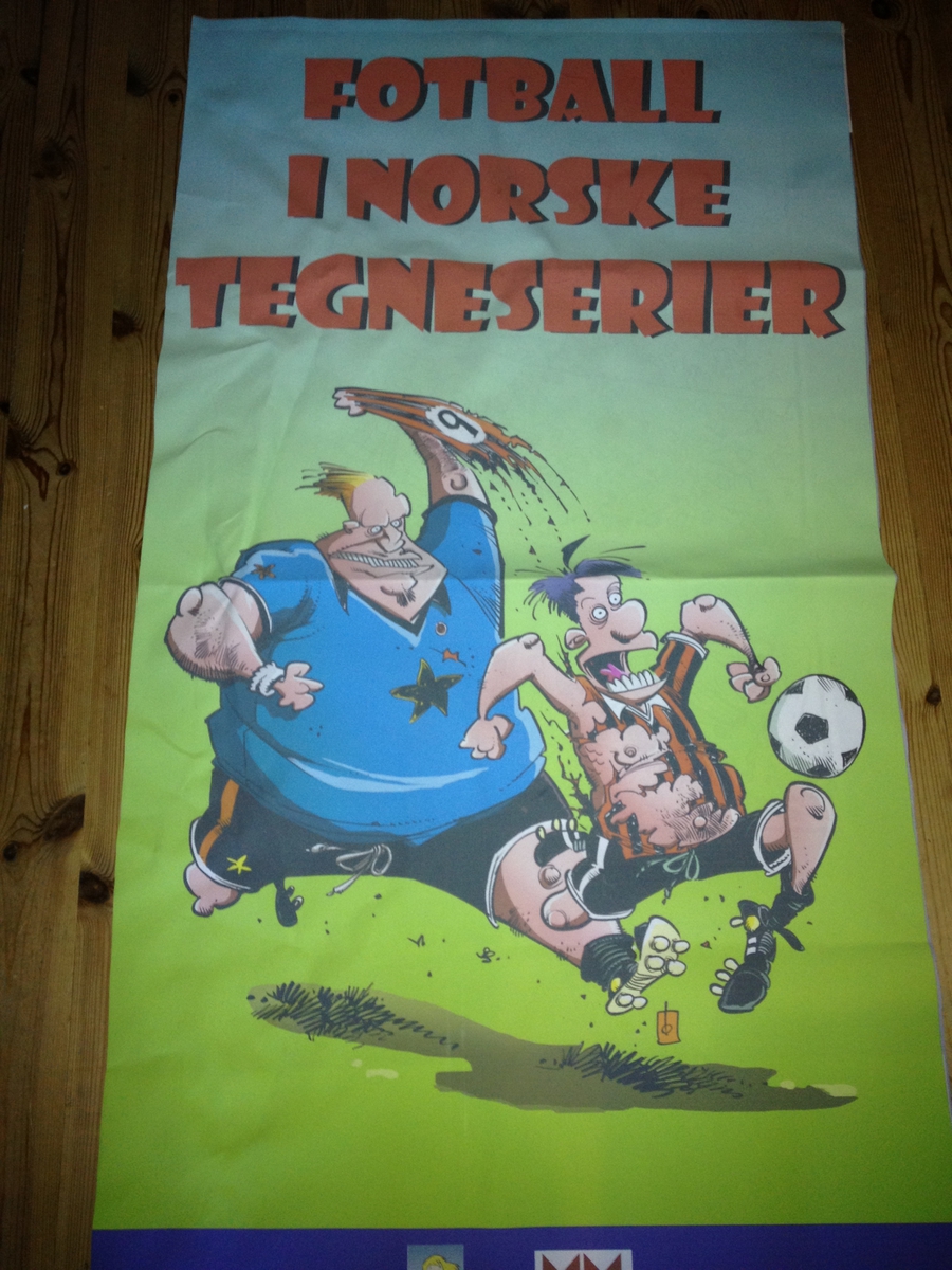 10 banner laget til utstillingen Fotball i norske tegneserier.