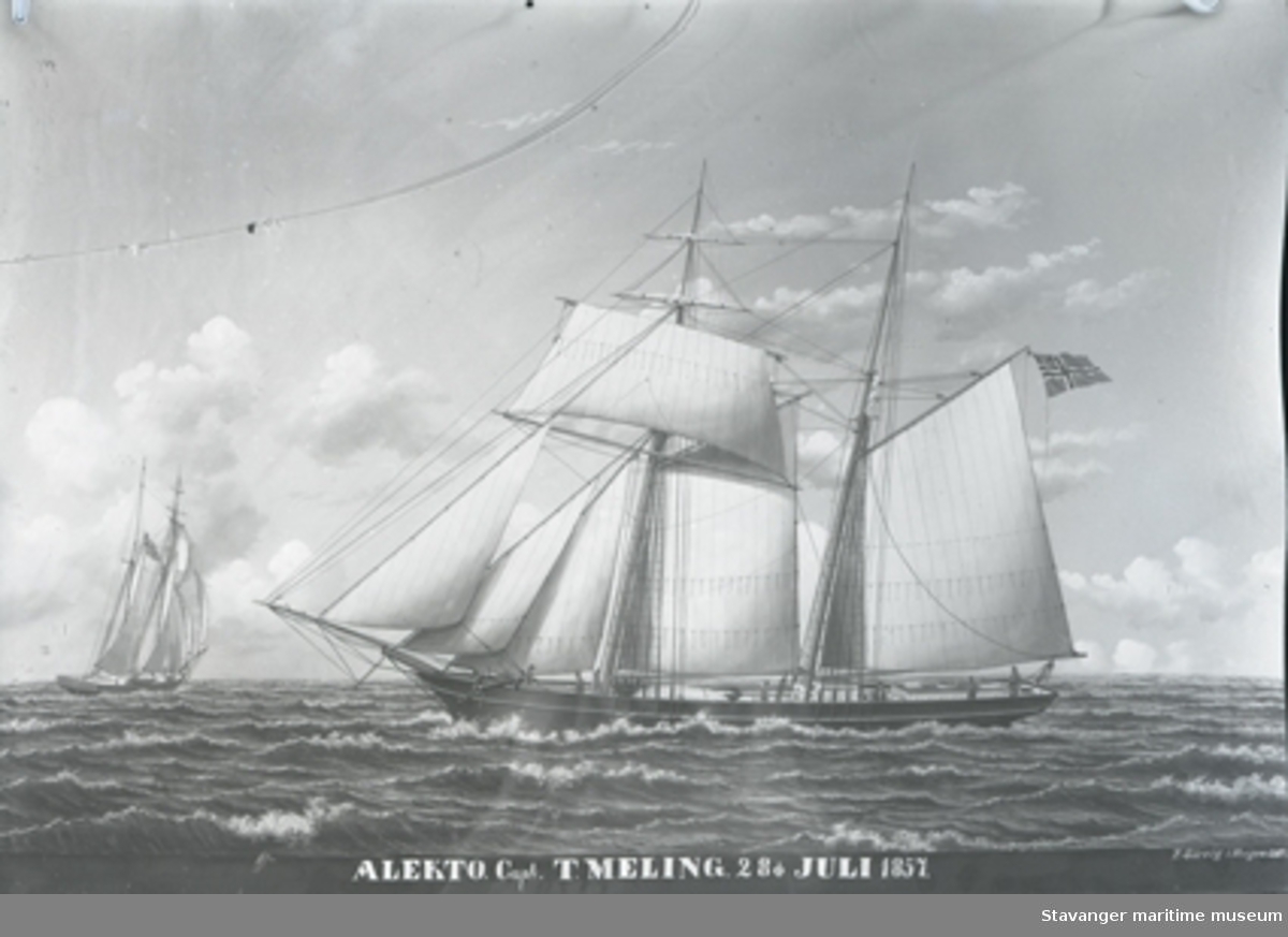 Avfotografert skipsportrett av skonnertbrigg "Alekto", Capt. T.Meling 28 juli 1857.