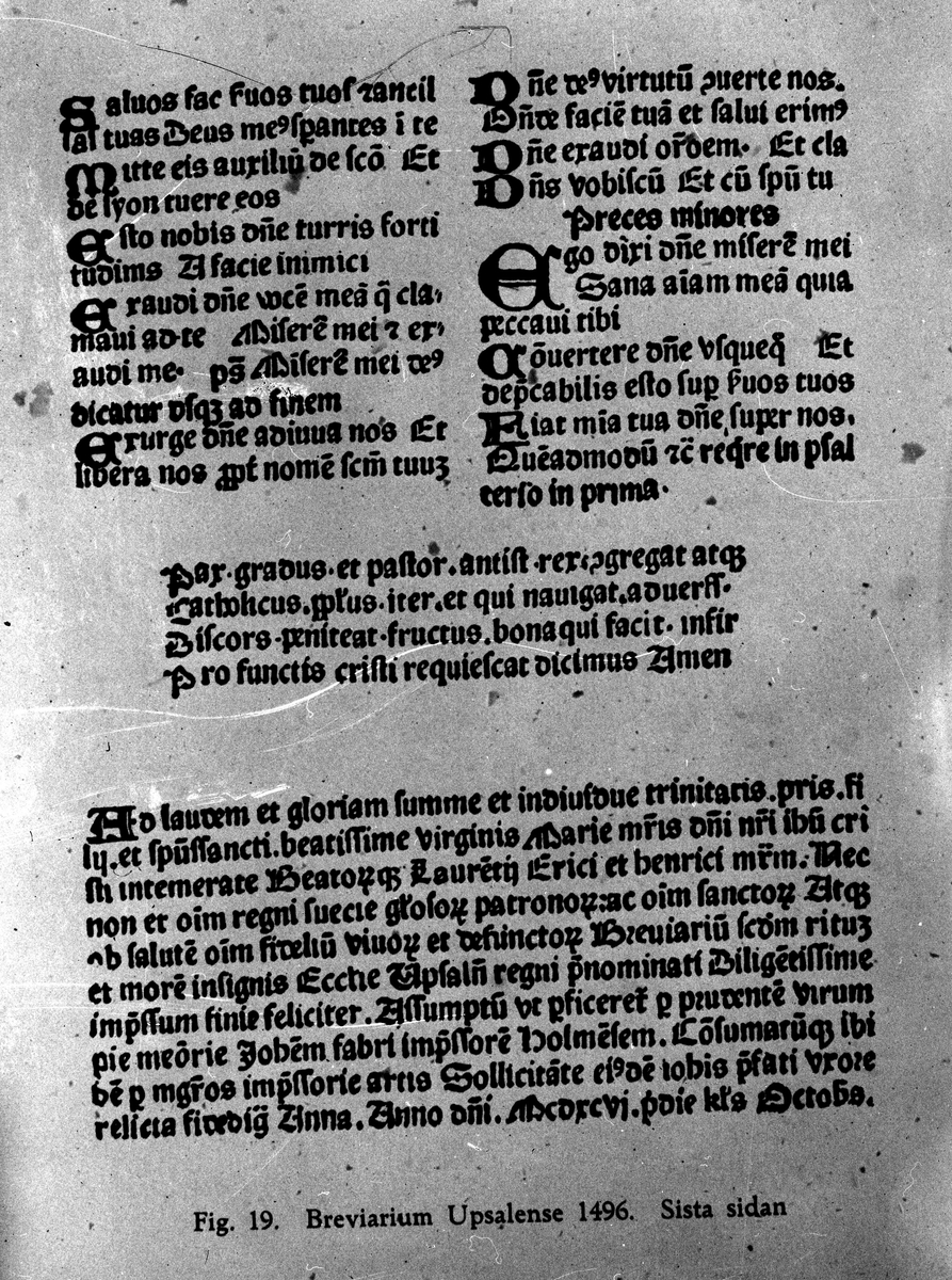Breviarium Upsalense 1496, sista sidan. Fotograf KJ Österberg.