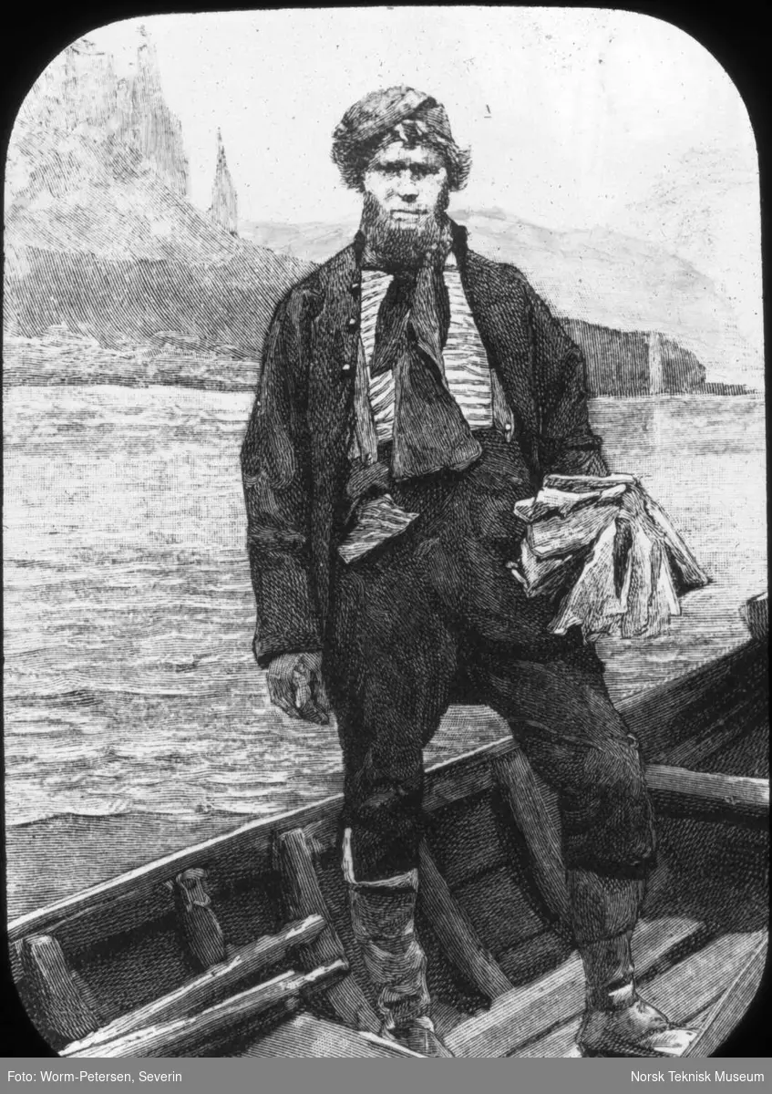 Færøyene: Mann med fiskeredskaper