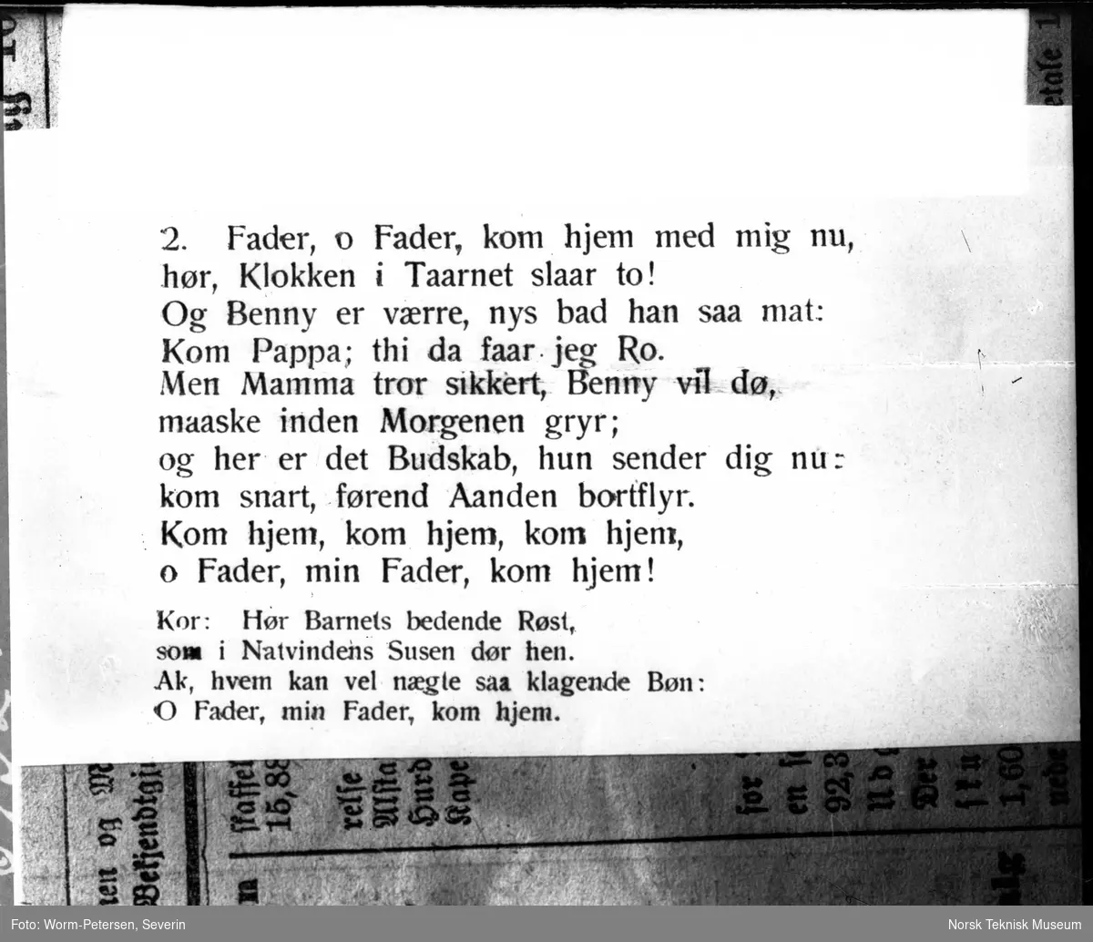 Ett av fem vers av sangen Fader o Fader