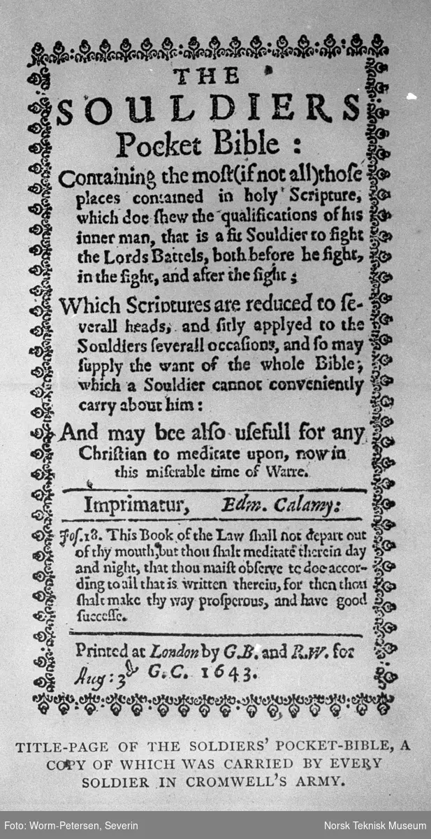Tittelbladet i soldatenes lommebibel, båret av soldatene i Cromwells hær.