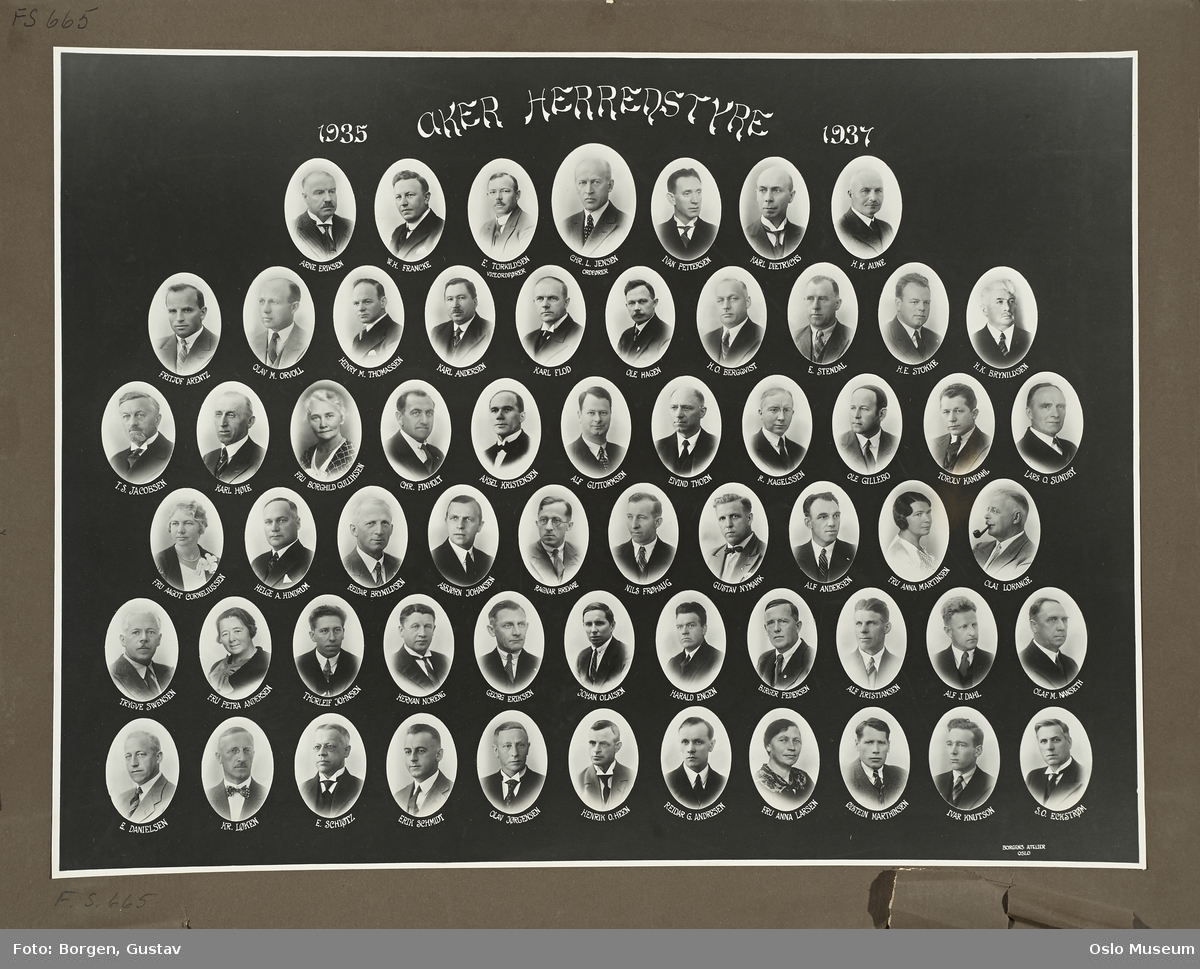 montasje: Aker herredsstyre 1935-1937, portretter, kommunestyrerepresentanter