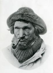 Portrett av fisker som røyker pipe.