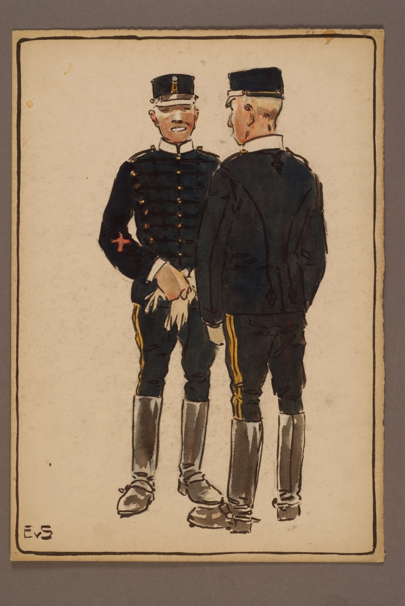 Plansch med uniform för Wendes artilleriregemente, ritad av Einar von Strokirch.