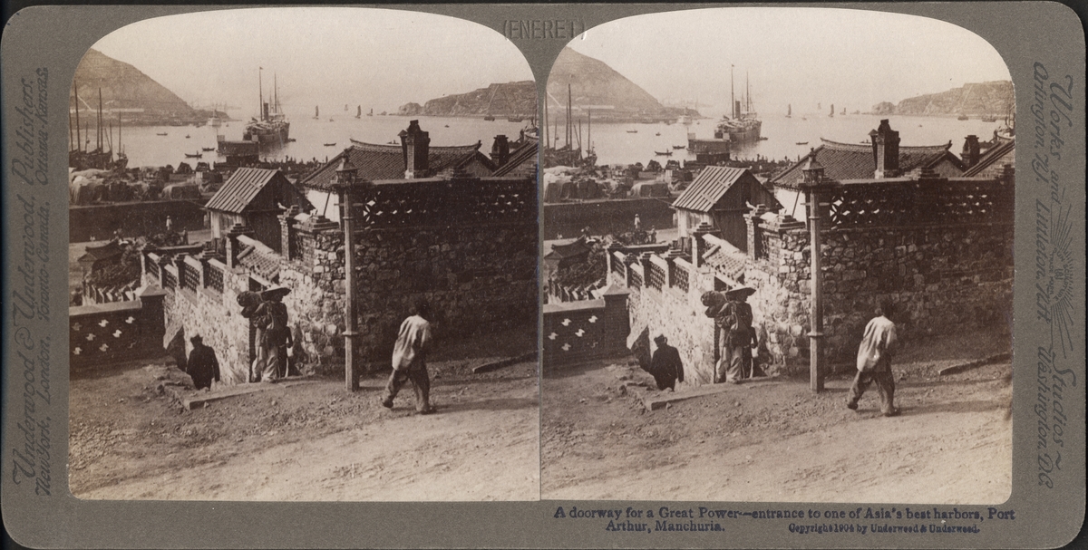 Stereobild, vy av porten och hamnen, Port Arthur.