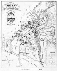 Kart over Moss fra 1834. 
Moss med nærmeste Omgivelser. Mos