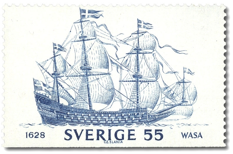 Wasa under segel. Efter teckning av Nils Stödberg.