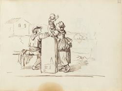 Mann, kvinne og barn [Tegning]
