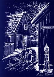 Postkort.  Julemotiv fra Enerhaugen. Gamlebyen, NF.