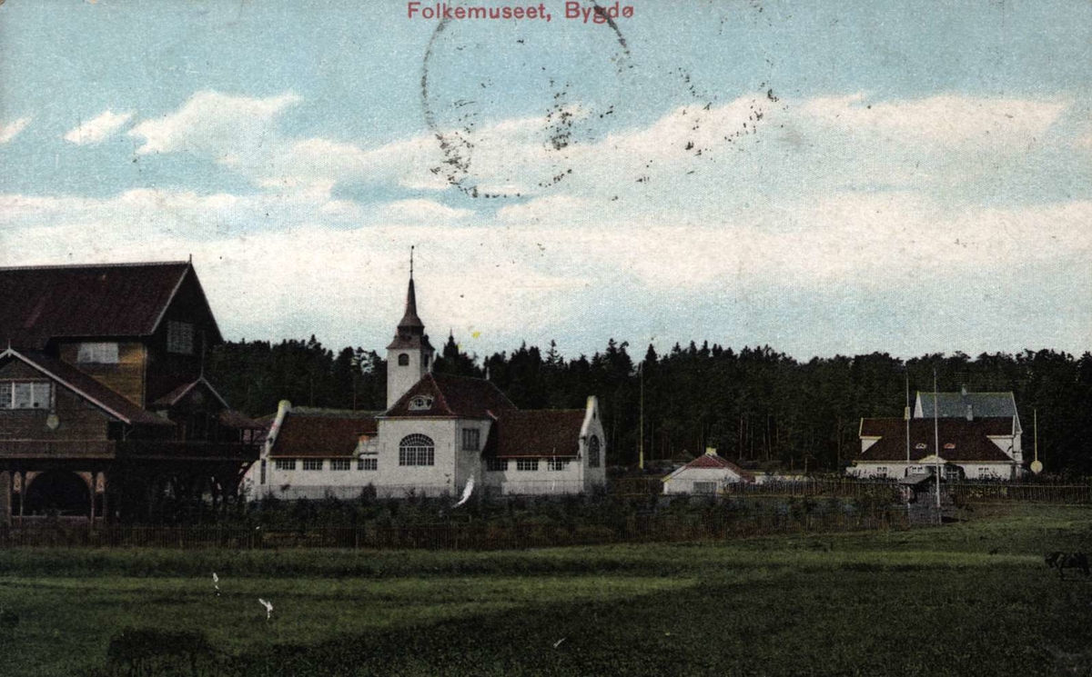 Postkort. Museumsbygningene, postlagt ifb Jubileumsutstillingen på Frogner i 1914. Bruksbygninger, NF.