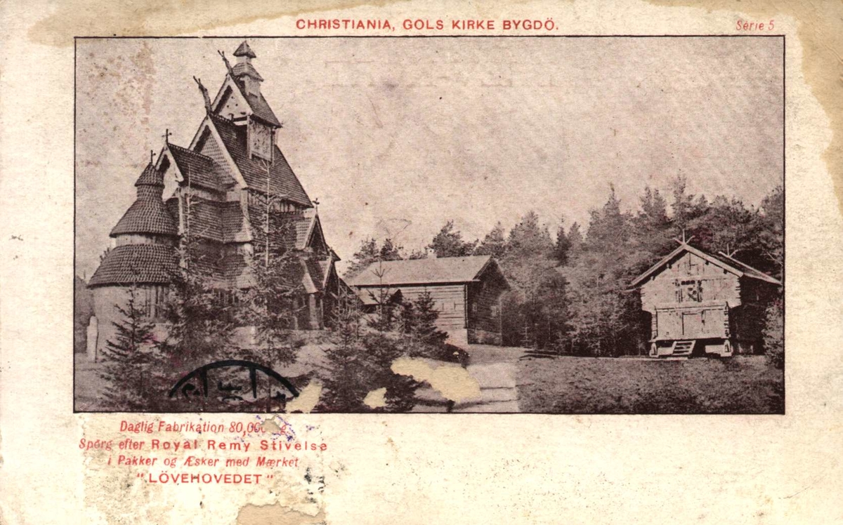 Postkort. Norsk Folkemuseum. Gol Stavkirke på Bygdøy