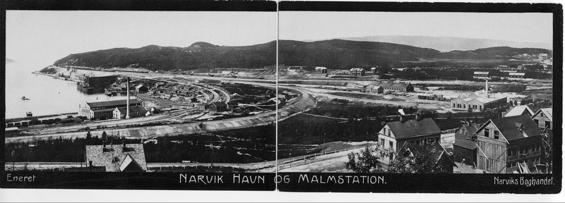 LKAB Narvik.  Panorama: Malmbåt ved den provisoriske malmkaia.