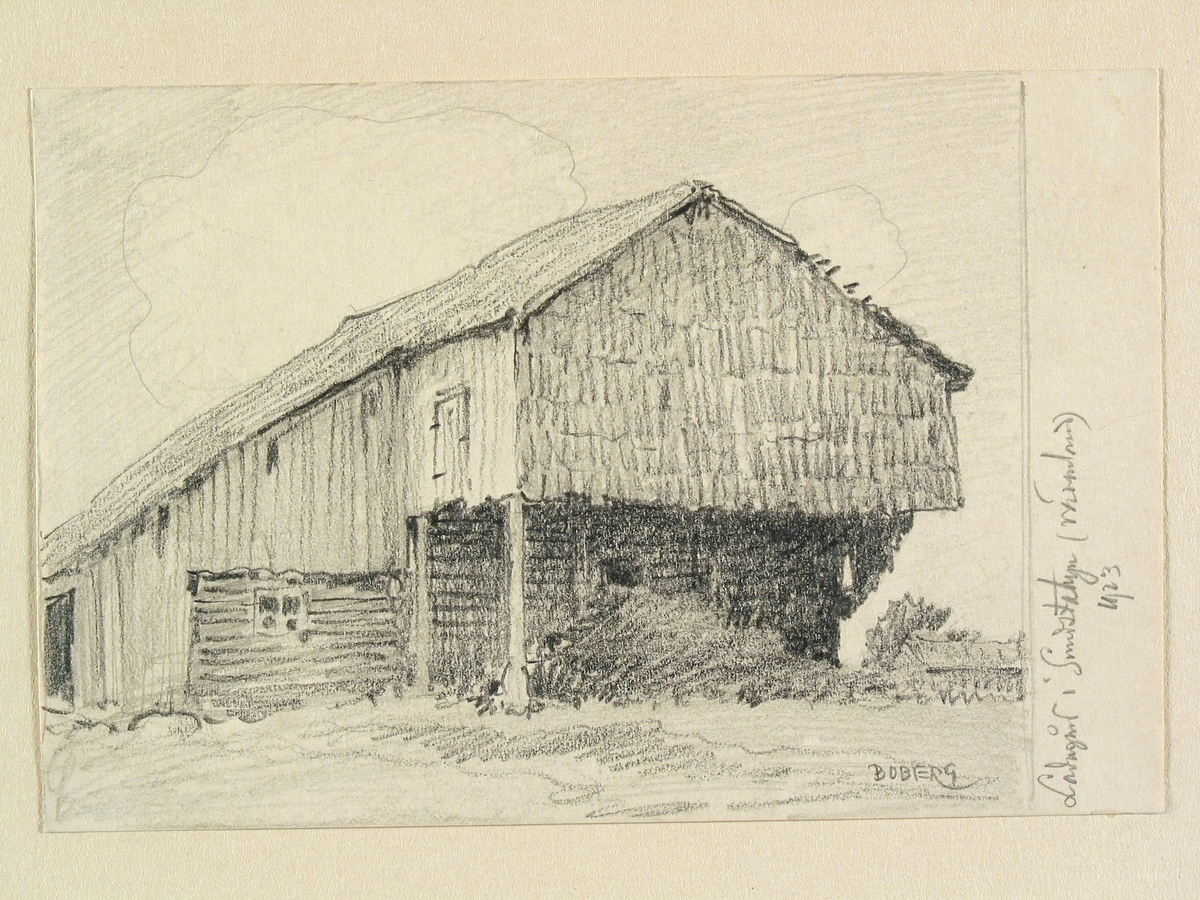 Värmland, Nordmarks hd., Blomskogs sn. Ladugård i Sundstabyn. Teckning av Ferdinand Boberg