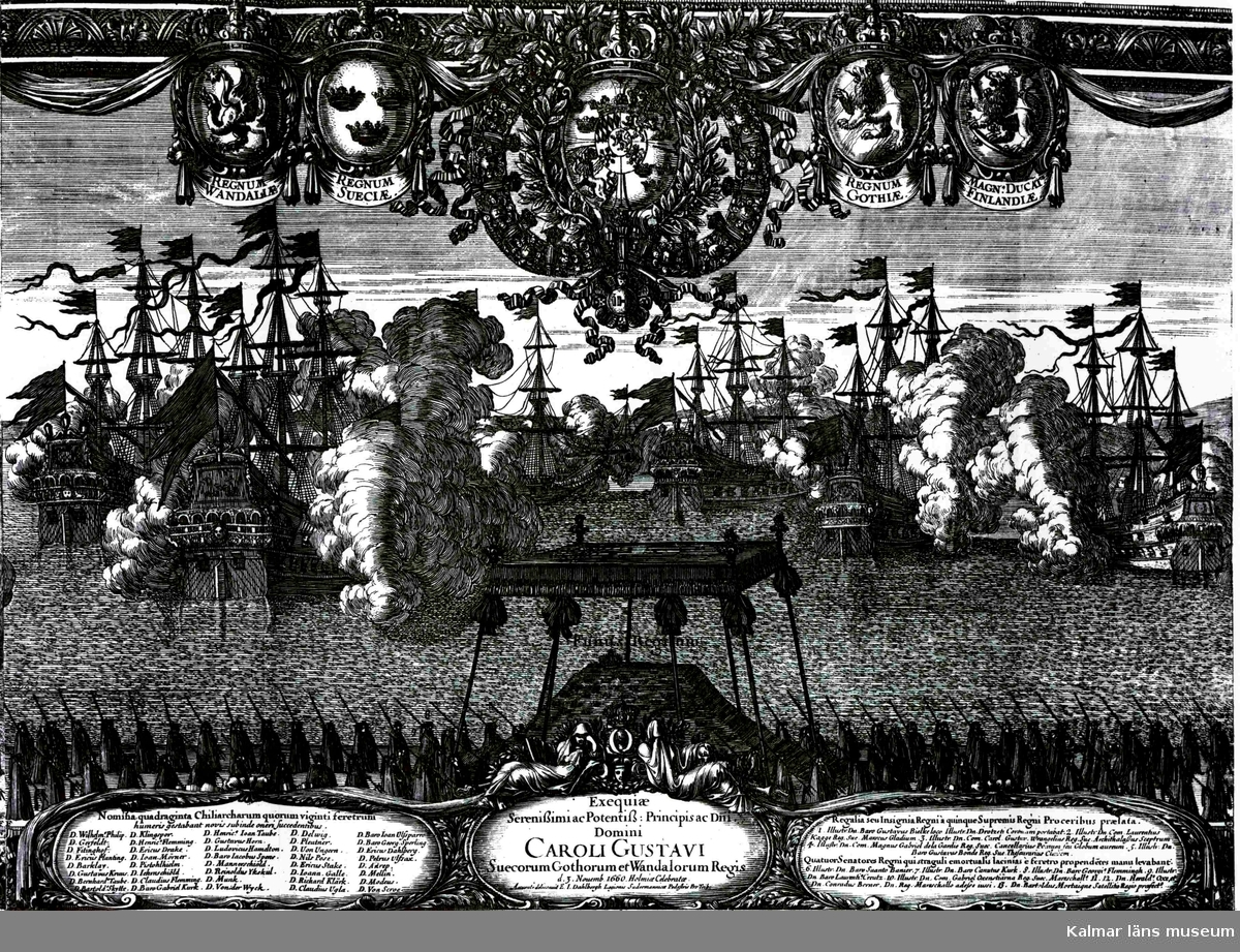 Pufendorfs träsnitt med anledning av Kung Karl X:s död 1660.
