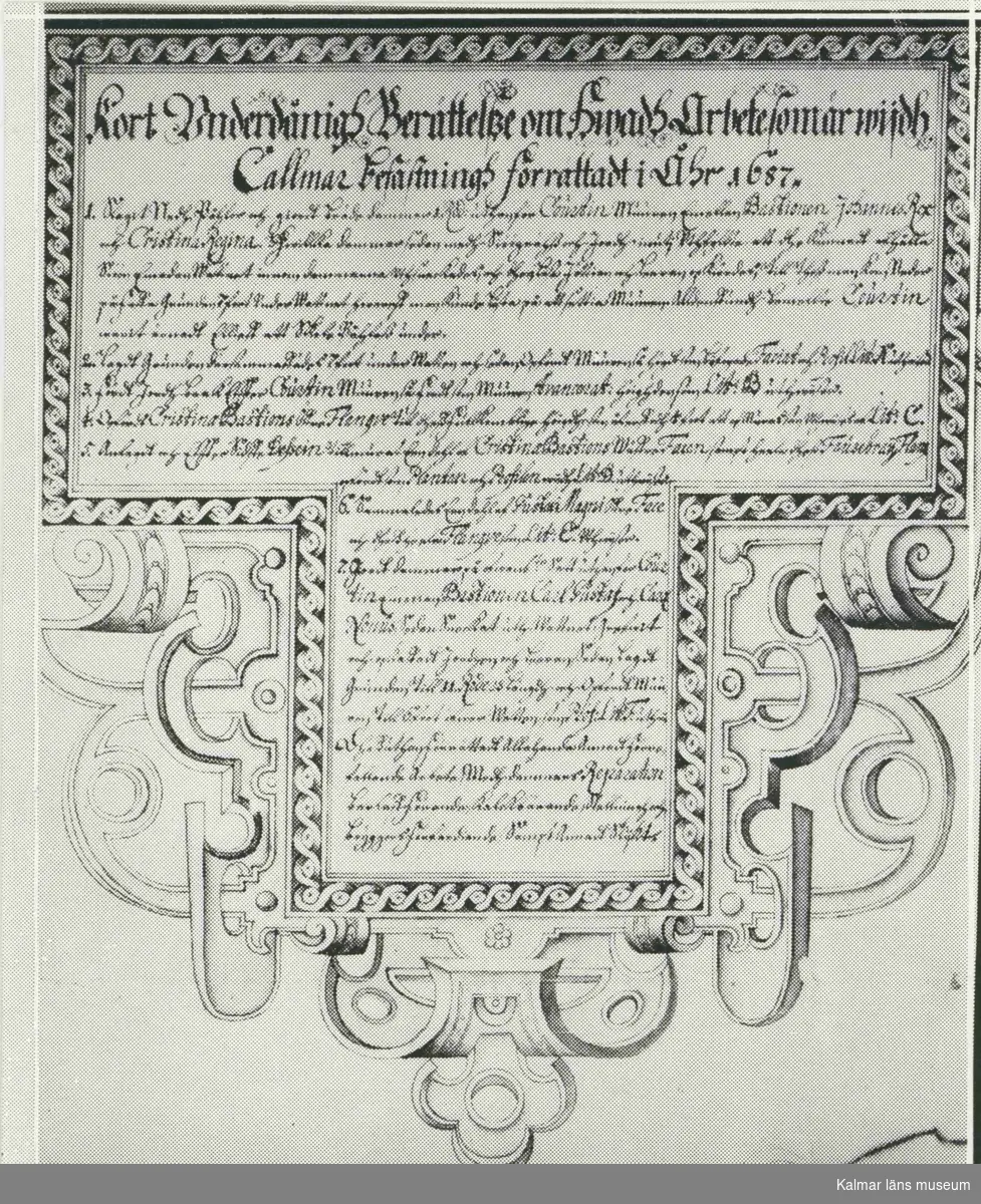 Handskrift som redogör för Kalmars befästningsverk.