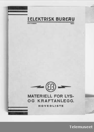 Katalog for installasjonsmateriell oktober 1934, forside, Elektrisk Bureau.